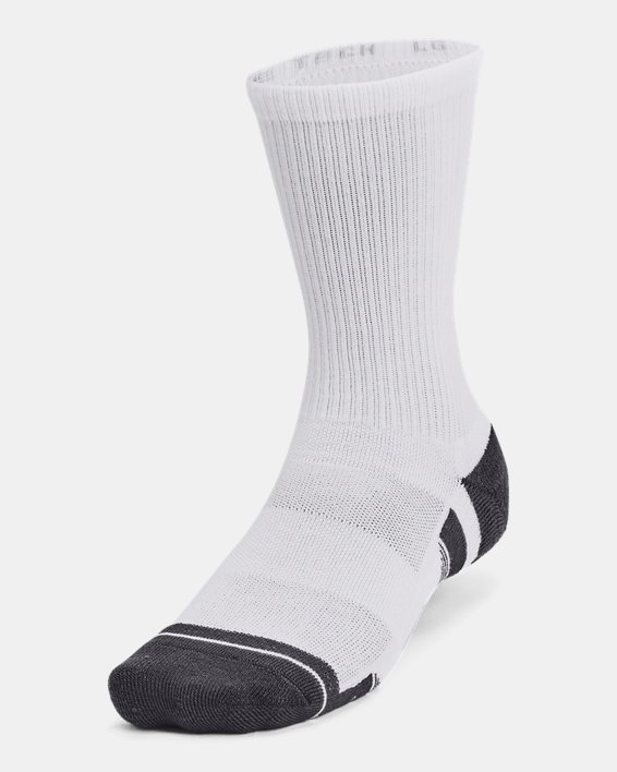 Unisex UA Performance Tech 3-Pack Crew Socks, White, pdpMainDesktop image number 1